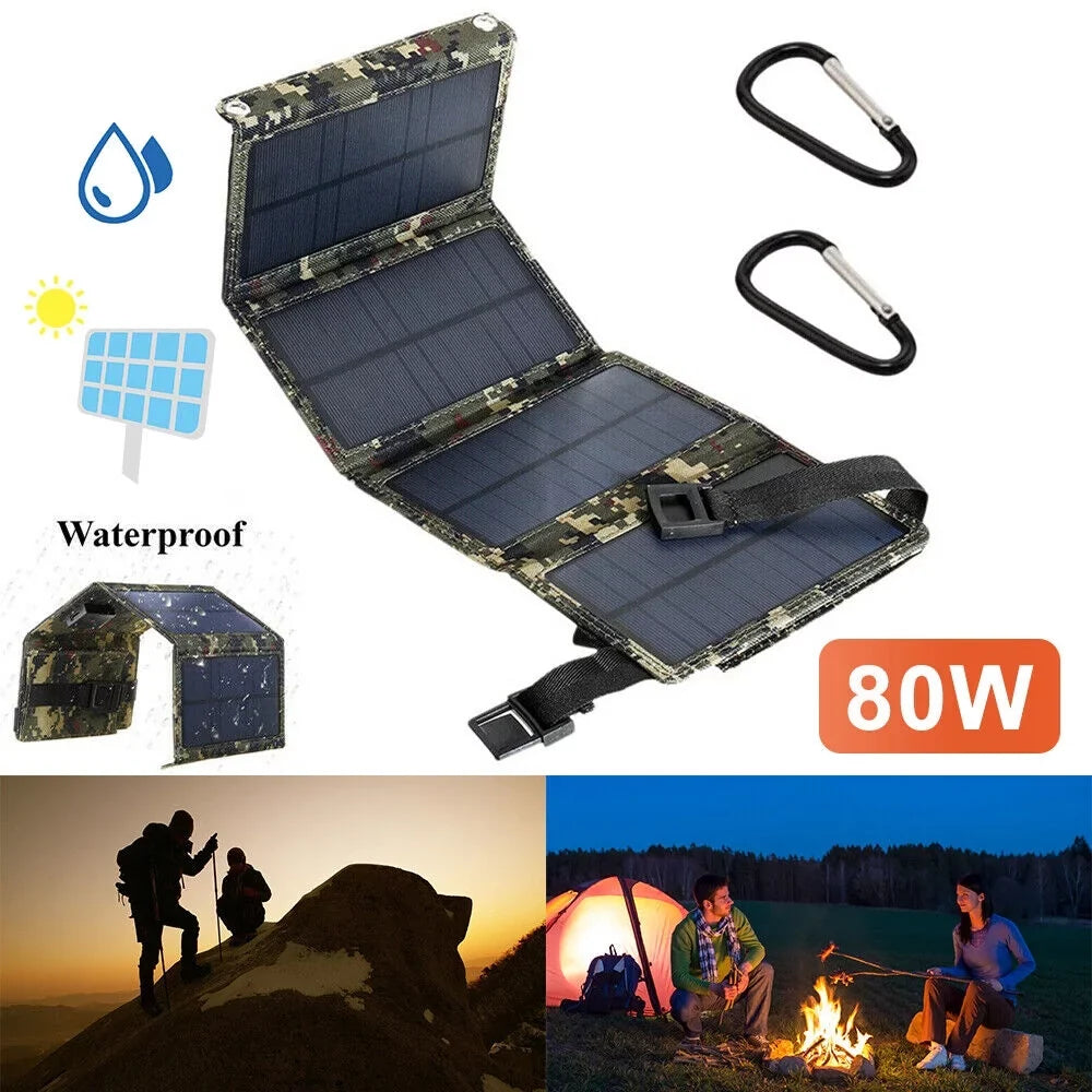 Folding Hiking Camping Panel USB Power Charger Bank Paddsun exterior Phone Solar 80W