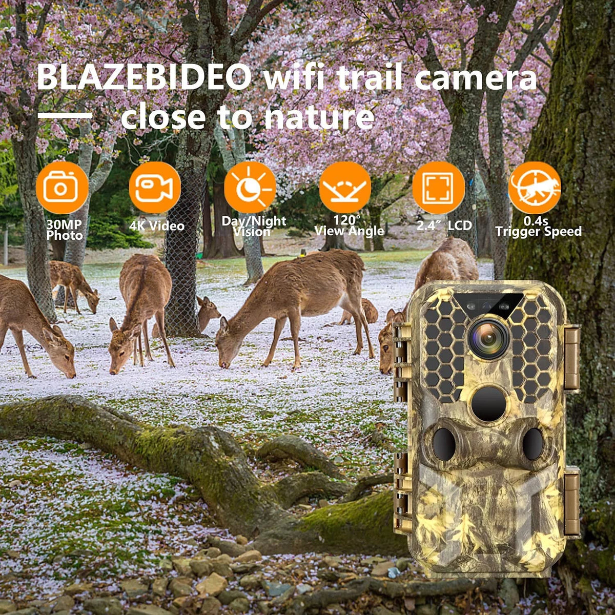 Game Camera Activated Night & Picture Phone View Hunting for Waterproof Photo Video Cell Wireless 30MP Trail & Home Lapse Security, Wildlife on Motion Real Video Vision 4K Time WiFi &