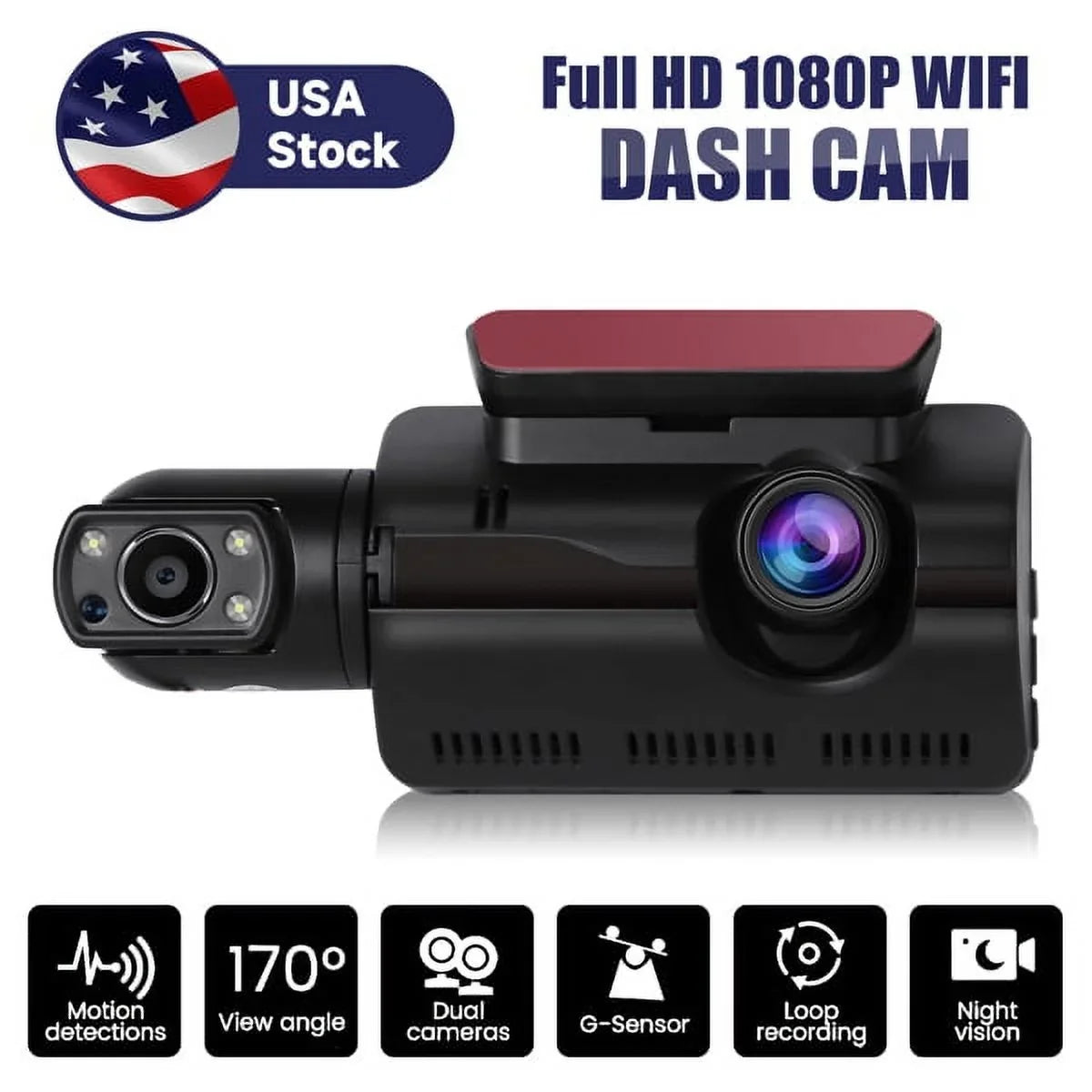 Camera Recording, Vision Dash 170° G-Sensor Night Rear, Front and Loop Wide Angle, 1080P Dash Cam SYTHERS