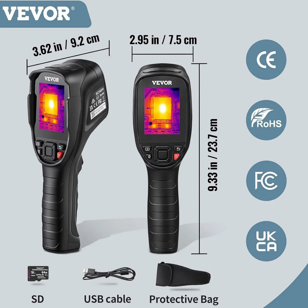 Imaging Range, Refresh 2MP Built-in 240x180 with Temperature 64G VEVOR Infrared Visual SD Resolution -4℉~1022℉ Camera, with Battery Card Rechargeable Thermal IR Camera, 20Hz Rate and Li-ion Camera