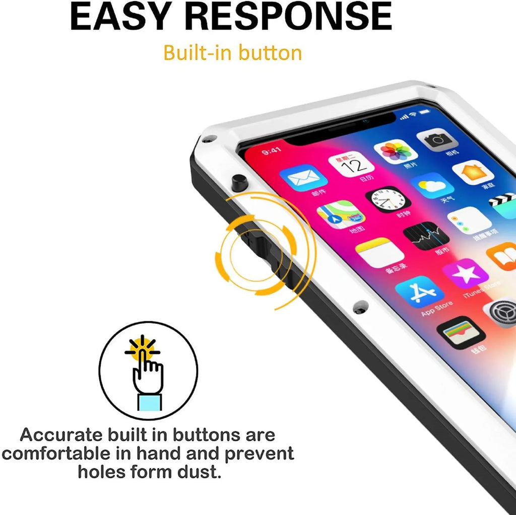 5 Protection, Scratch (White) Grade exterior Aluminum Case Resistant Military Rugged Shockproof Metal Travel Duty and Heavy Gorilla iPhone Glass