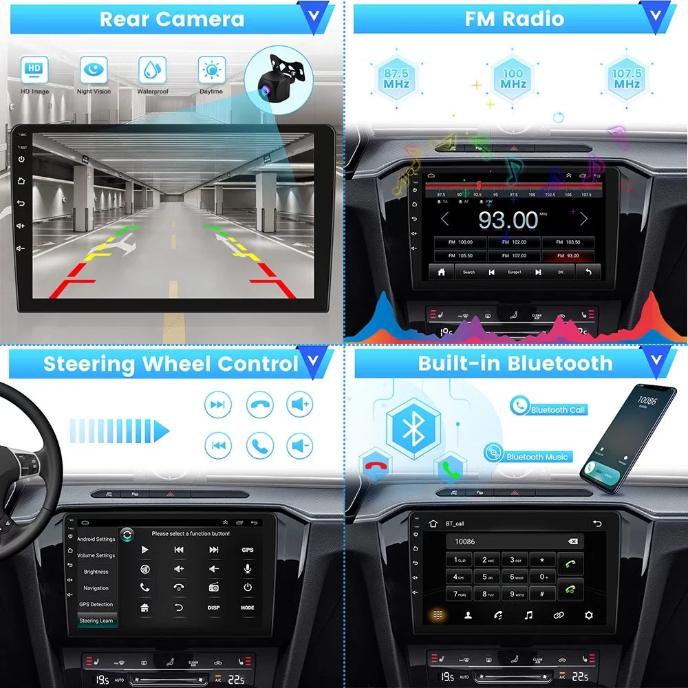 12 GPS Mirror Wireless FM Car 2+32G 1080P Bluetooth, Android for Touchscreen Auto 2013-2019 WIFI Toyota Backup Carplay Podofo HD Stereo Radio Camera RAV4 Android 10'' AHD Link