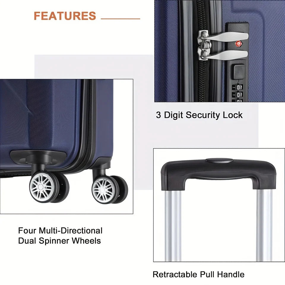 With For Luggage Wheels Four Business, - Spinner Scratch-Resistant 20 Carry-On Inch Suitcase Travel 20-Inch Blue Lock And Hardside Surface,
