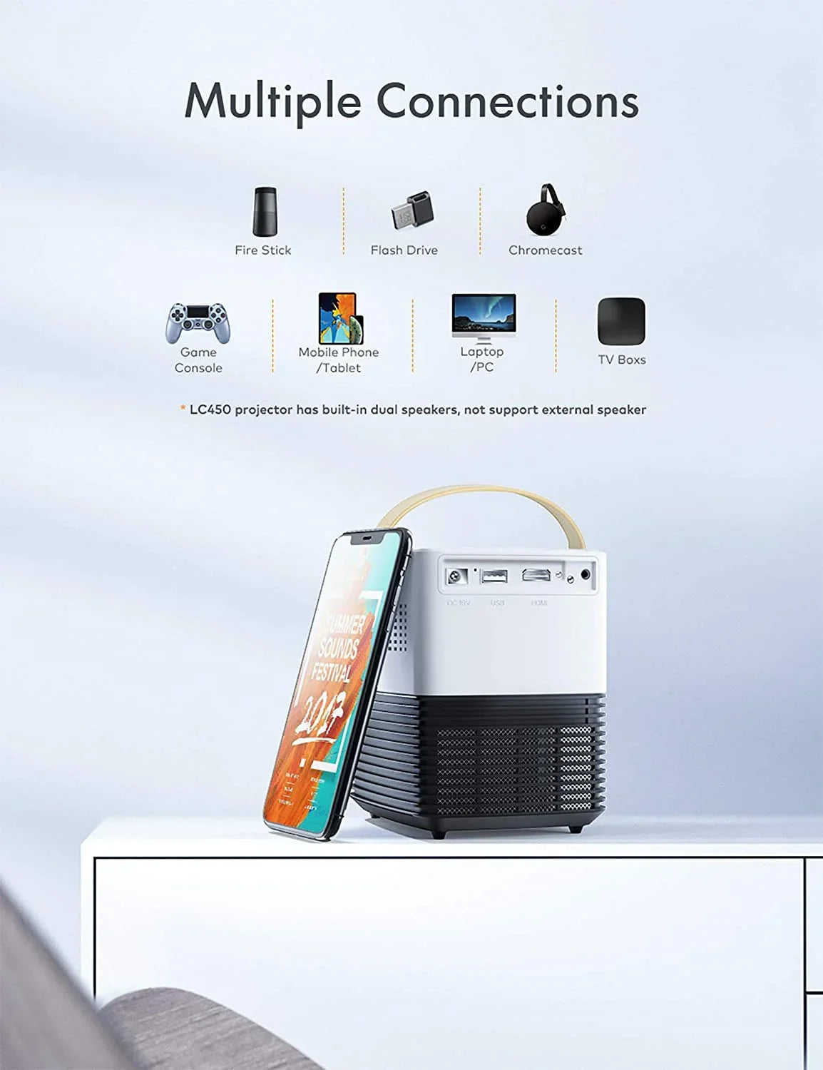 Support Theater ,LCD Screen, Projector APEMAN inch Portable LC450 Mini 1080P,120 50000Hrs Home