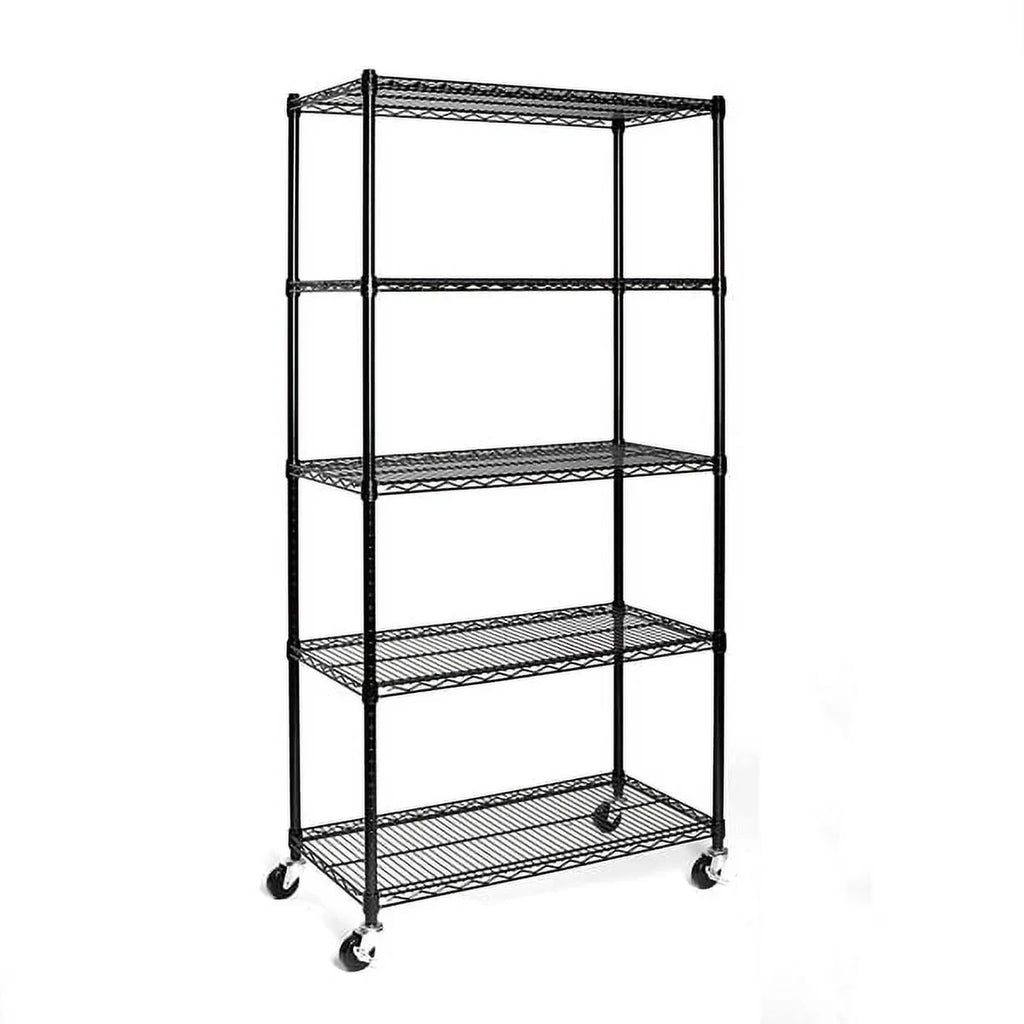 Wheels NSF-Certified 5-Tier with Steel Fithood Shelving Wire Black