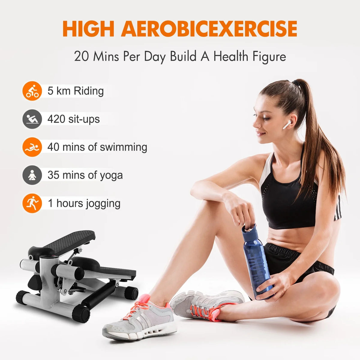 Equipment Exercise, Bands, Stepper Resistance Stepper Adjustable Mini Height Gray Stride with Stepper Cardio for Stair