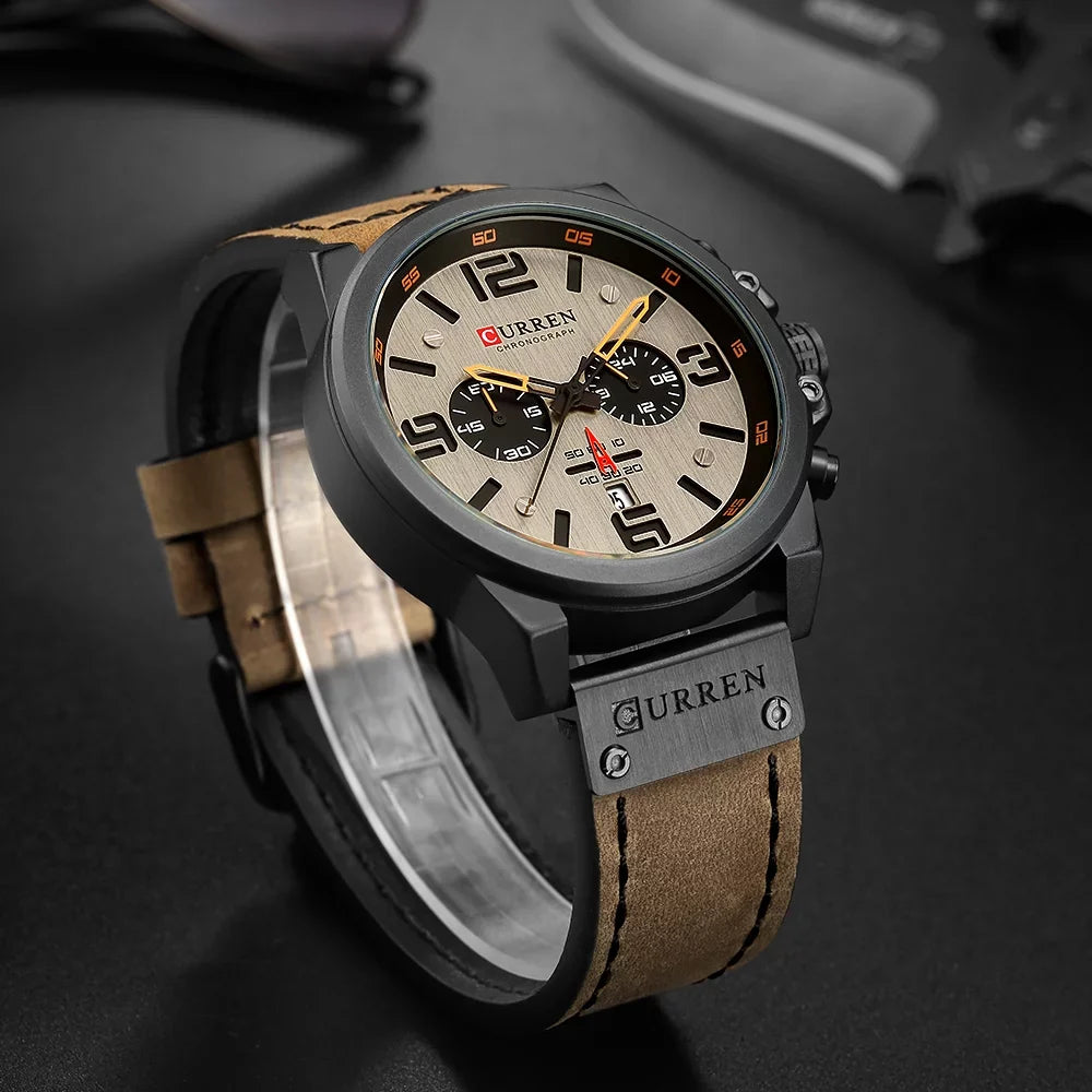 Calendar Hour Quartz Brand Men Watch CURREN Watch Minute Leather Display Wristwatch Time Watch 8314