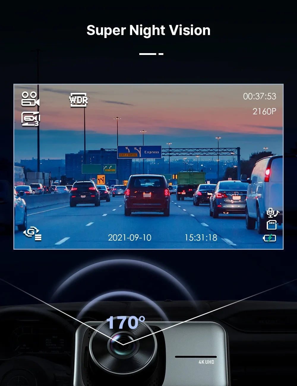 with Dash Car Parking Rear Camera 3" Front 4K+1080P 256GB and Cars, for Support Dual Cam Cam Monitor, Dash Dash