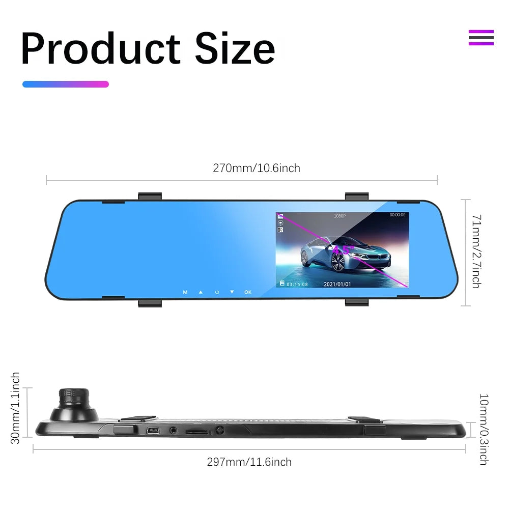 Lens Cam Rearview Dual Video 4.5in Automobile Recorder Mirror Full Recorder Dvr Cam Automobile Rearview Dash Dash Cycle Mirror Hd Podofo 1080p