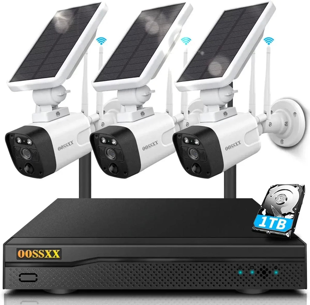 6pcs with 2TB system, Security cameras by System}, pre-installed Home Camera Surveillance 2K OOSSXX Solar 3.0MP {100% Hard solar NVR, Wireless 8-channel Wire-free Drive