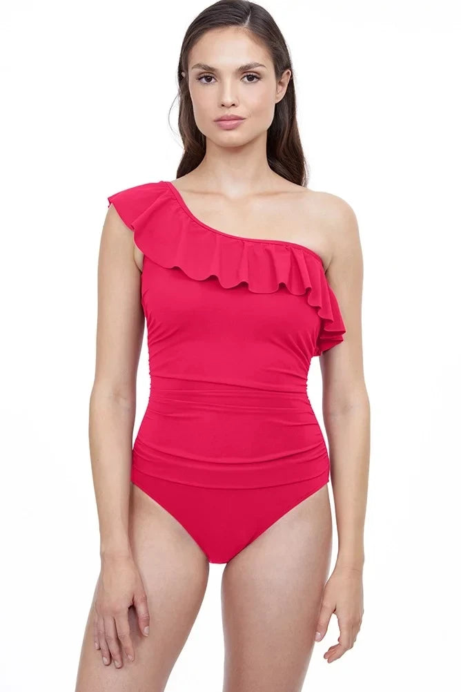 by One-Shoulder PINK US One-Piece Gottex Swimsuit, Control 10 Profile Tummy