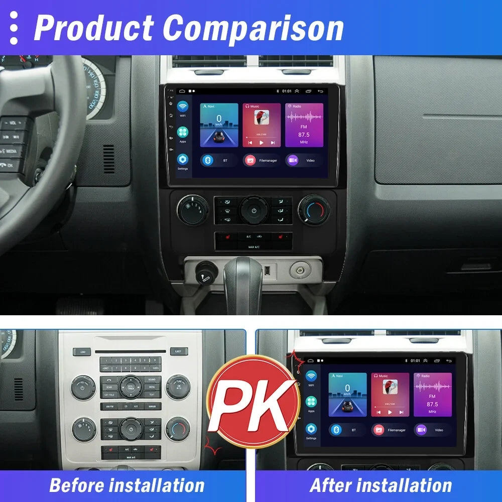 GPS Podofo 2007-2012 Kuga/Mazda Wireless Carplay Touchscreen AHD Escape/ 2+64G Stereo WIFI Auto Android Tribu FM Radio Link Hifi, Backup for 13 Mirror Bluetooth Android 9'' Camera Car