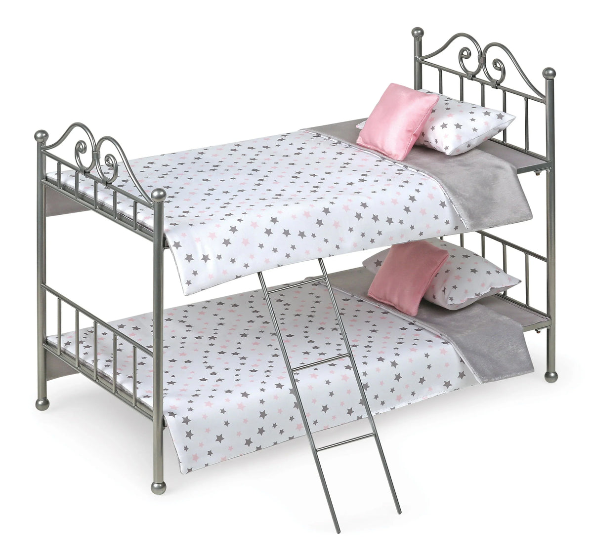 Bed - Metal Dolls Ladder, Bunk Scrollwork Basket inch Silver/Pink 18 Badger for with Bedding