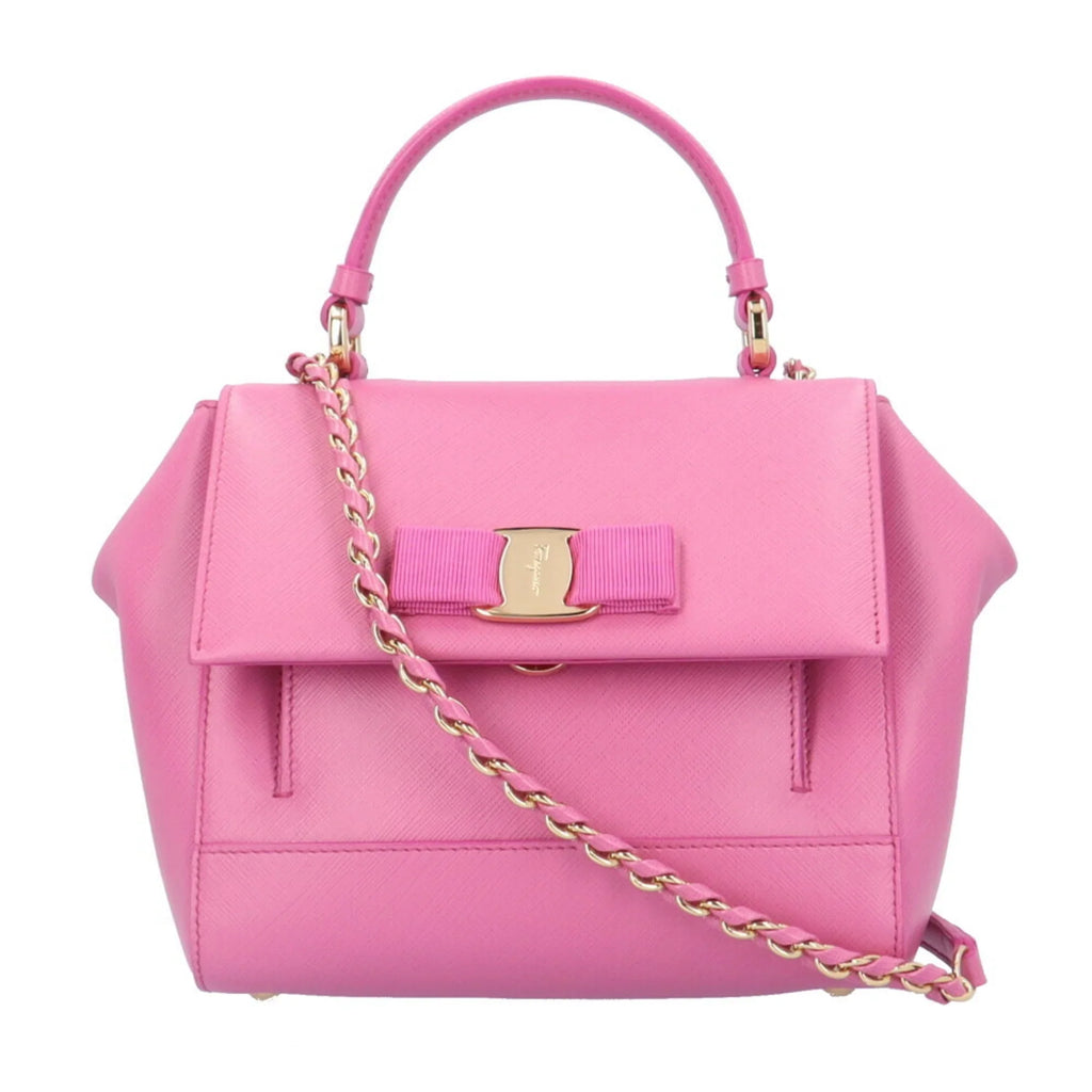 Ribbon Ladies Pink Pre-Owned BRB10010000013177 2way Shoulder F570 Vara EZ-21 Salvatore Bag Ferragamo (Good) Leather