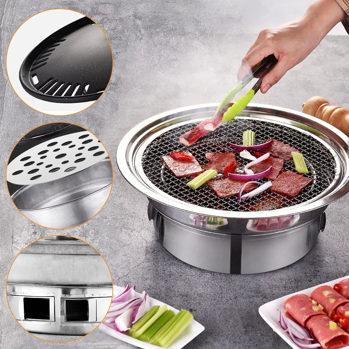 Camping Grill Korean Non-stick Carbon Grill Household Round Charcoal Grill, Portable Grill Barbecue and BBQ Picnic Stove Indoor Grill, exterior, for Smoker
