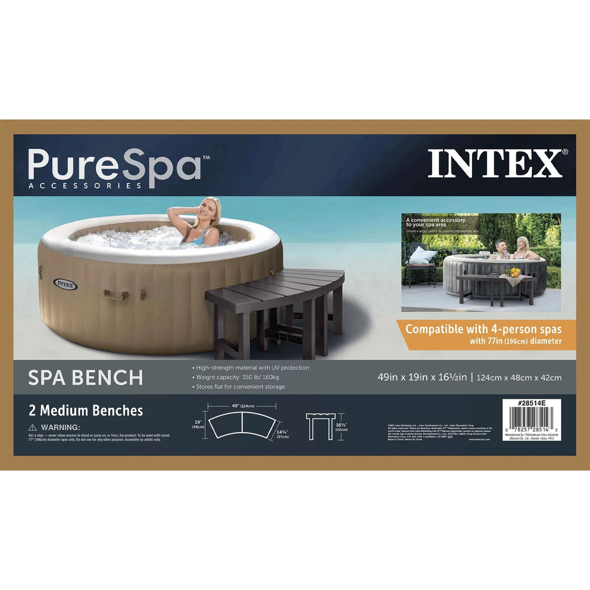 4 Intex w/ Accessories 2 PureSpa Benches, Compatible Spas Medium Person