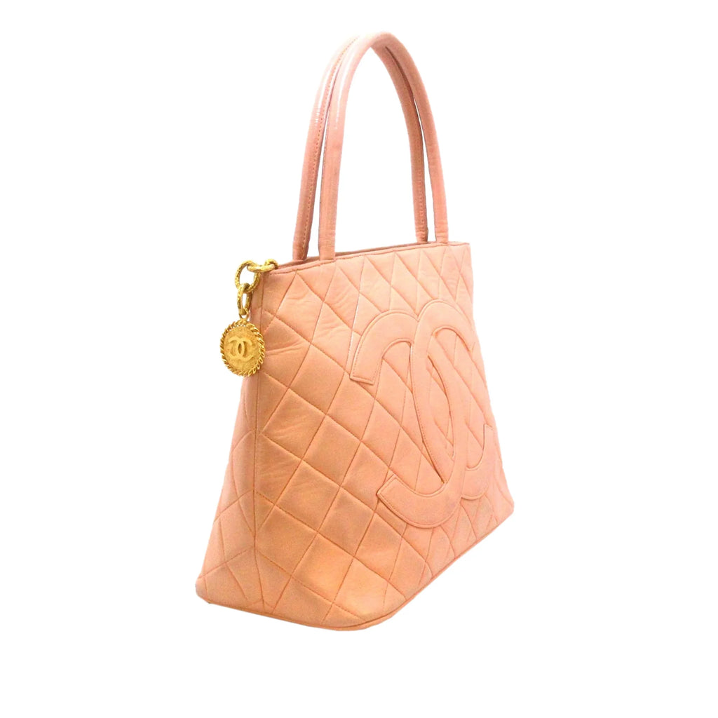 Lambskin Authenticated Bag Leather (Good) Women Orange Medallion Tote Tote Pre-Owned