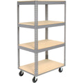 Boltless Casters, 48"L Easy 4 Polyurethane Shelf x x 65"H Truck, 24"W Wood Shelves, Adjust
