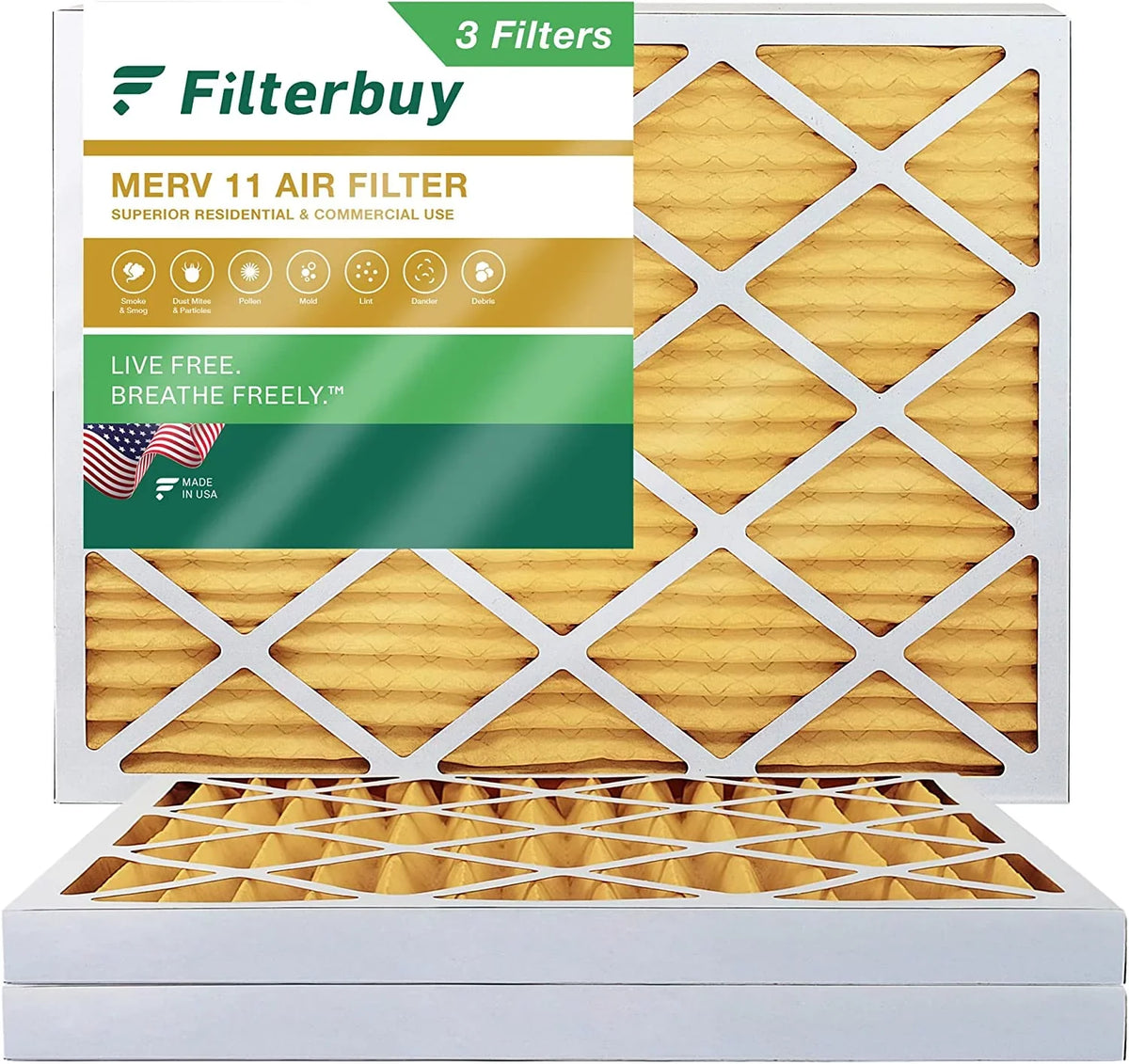 Furnace Air 12x16x2 Filters Filterbuy (3-Pack) AC Pleated HVAC MERV 11