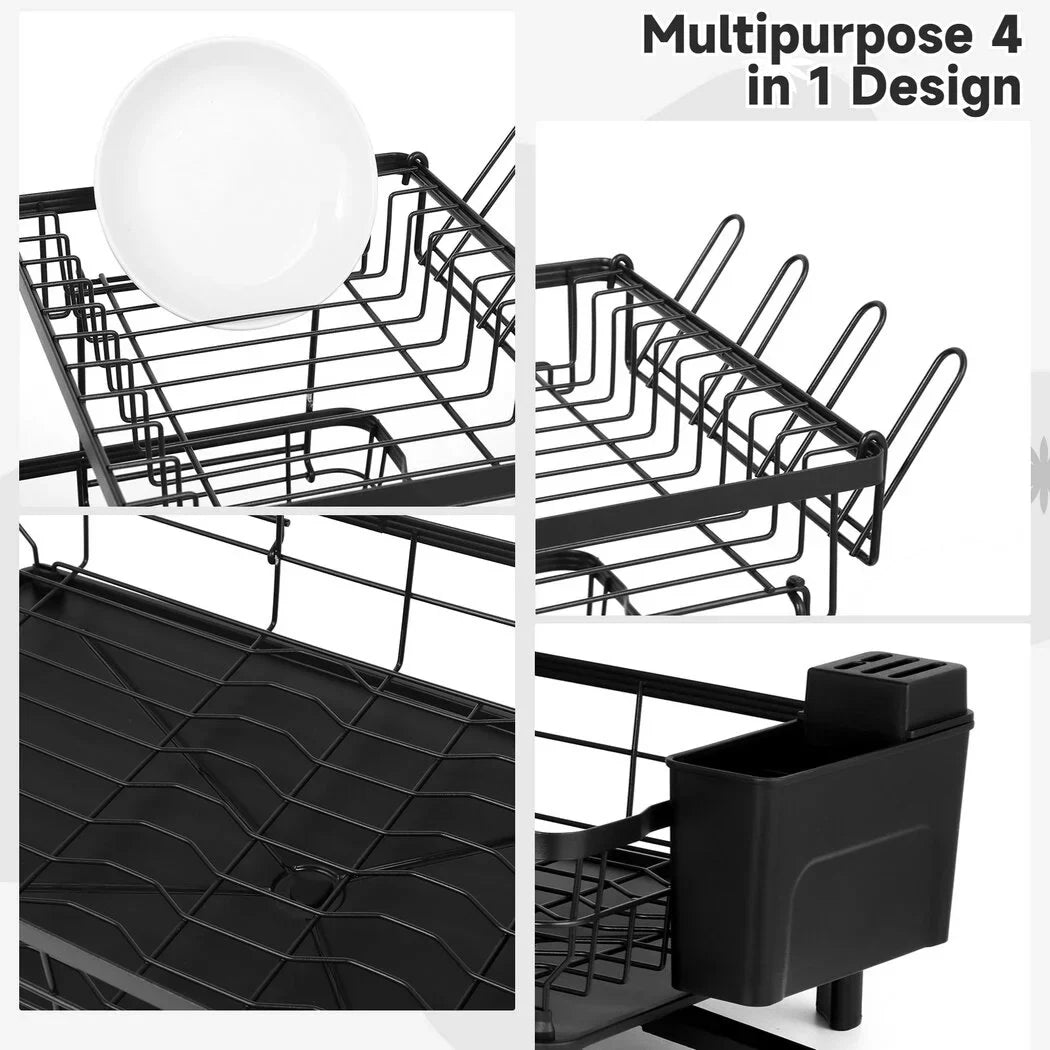 and Dish Counter, 2 Kitchen Steel Dish Detachable Drainer with Tier Kitchen Stainless Blac Dish Storage for and Organizers, with Dish Utensil Rack Dish Holder, Drying Rack Dishes Drainer Drainer, Rack