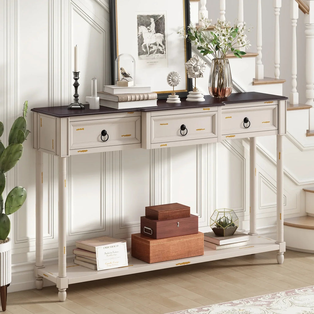 (Antique for Drawers Sofa Shelf Table with WF189574AAK) OLD White SKU Entryway Projecting Console Drawers Long and TREXM Table with