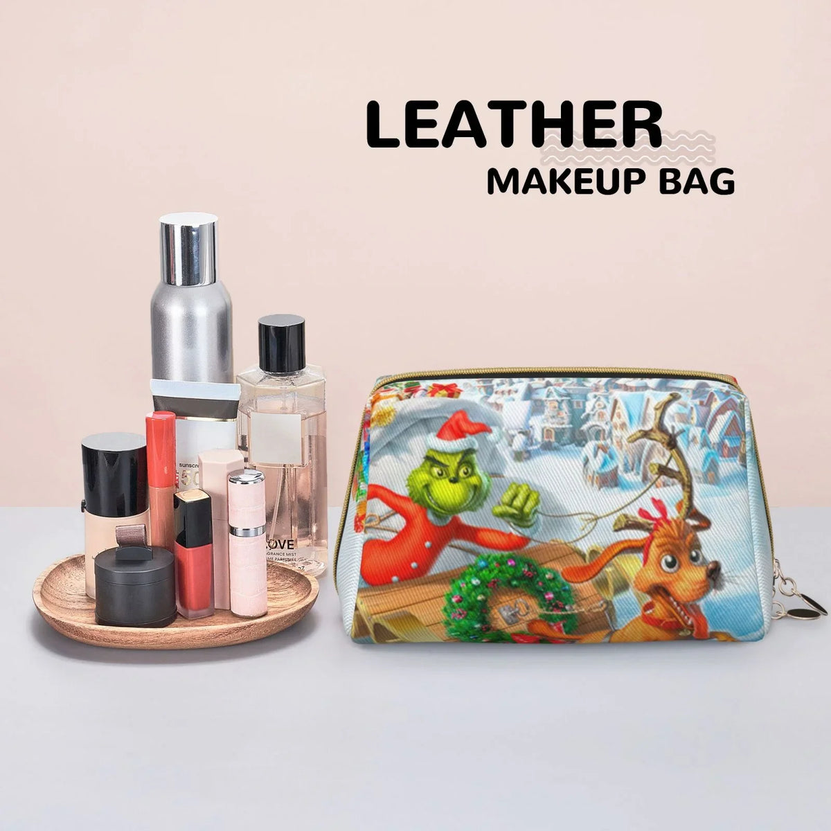 Pouch Grinch Storage Christmas Adventures Bag Bag Makeup Gift The Portable Purse Cosmetic Organizer Leather Toiletry Travel