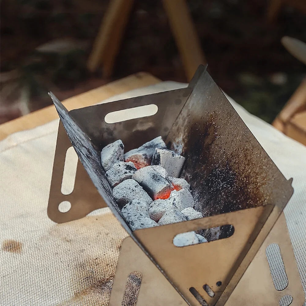 Backpacking Stove Folding Wood Cooking Plate Grill Burning Stove Portable with exterior Stainless Steel Camping