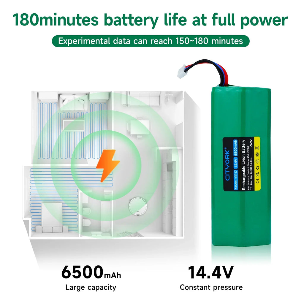For Vacuum Mopping Li-ion T9 X1 Sweeping 950 Robot 6200mAh T8 Rechargeable DX9G Battery DLX11-54-14.8V Deebot Battery DX96 DX93 Cleaner Replacement Ecovacs Ozmo T5