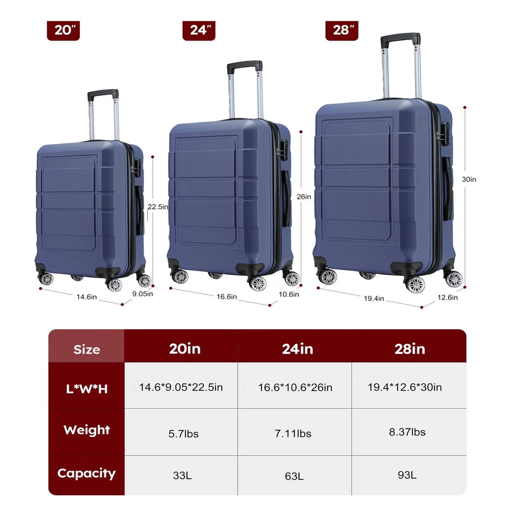Double Suitcase Durable PC+ABS Expandable Wheels Luggage TSA GOWELL Lock Blue Sets