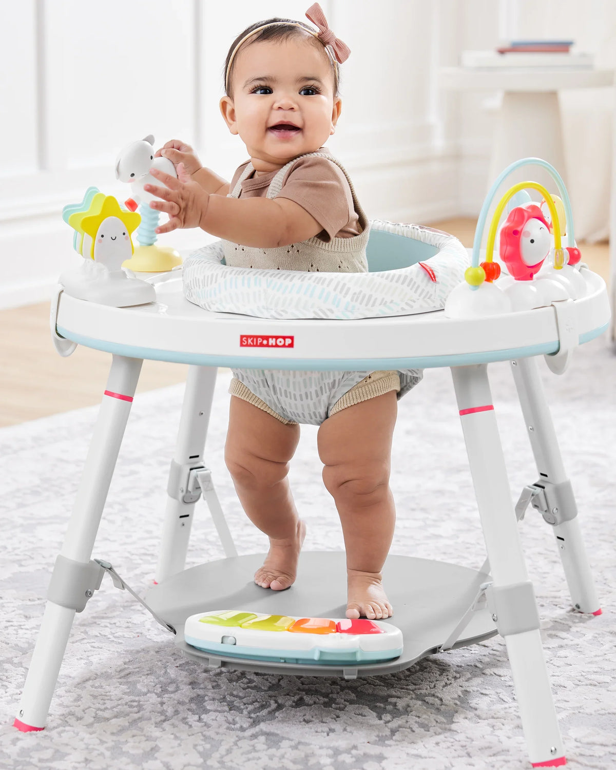 Silver Hop Play Functionality, Lining with 4mo+, 3-Stage Baby Activity Center: Cloud Center Grow-with-Me Skip Interactive