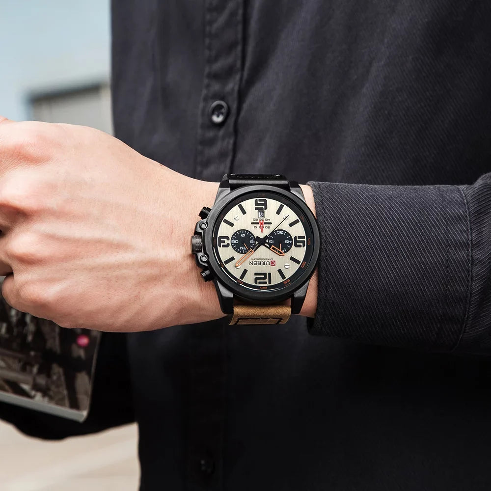 Calendar Hour Quartz Brand Men Watch CURREN Watch Minute Leather Display Wristwatch Time Watch 8314