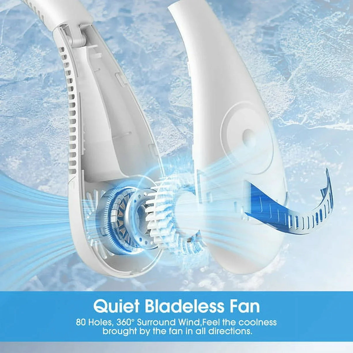 Speeds Folding Mini Neck 5000mAh LCD Fanwtith Cooling Bladeless White USB Summer 3 Portable 360°Airflow Neck Fans, Rechargeable Fan Display,