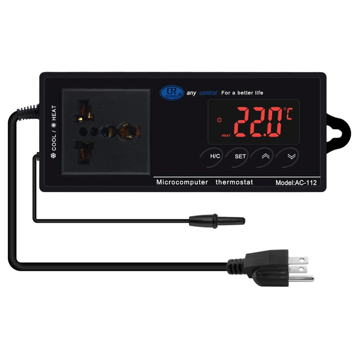 Reptiles Home Thermostat Controlled Green Incubation Digital Temperature Outlet Thermostat Cooling Chest Heating Controller Freezer Lepmerk Mode House & with Plug Reptile for Brewing -40℃~110℃