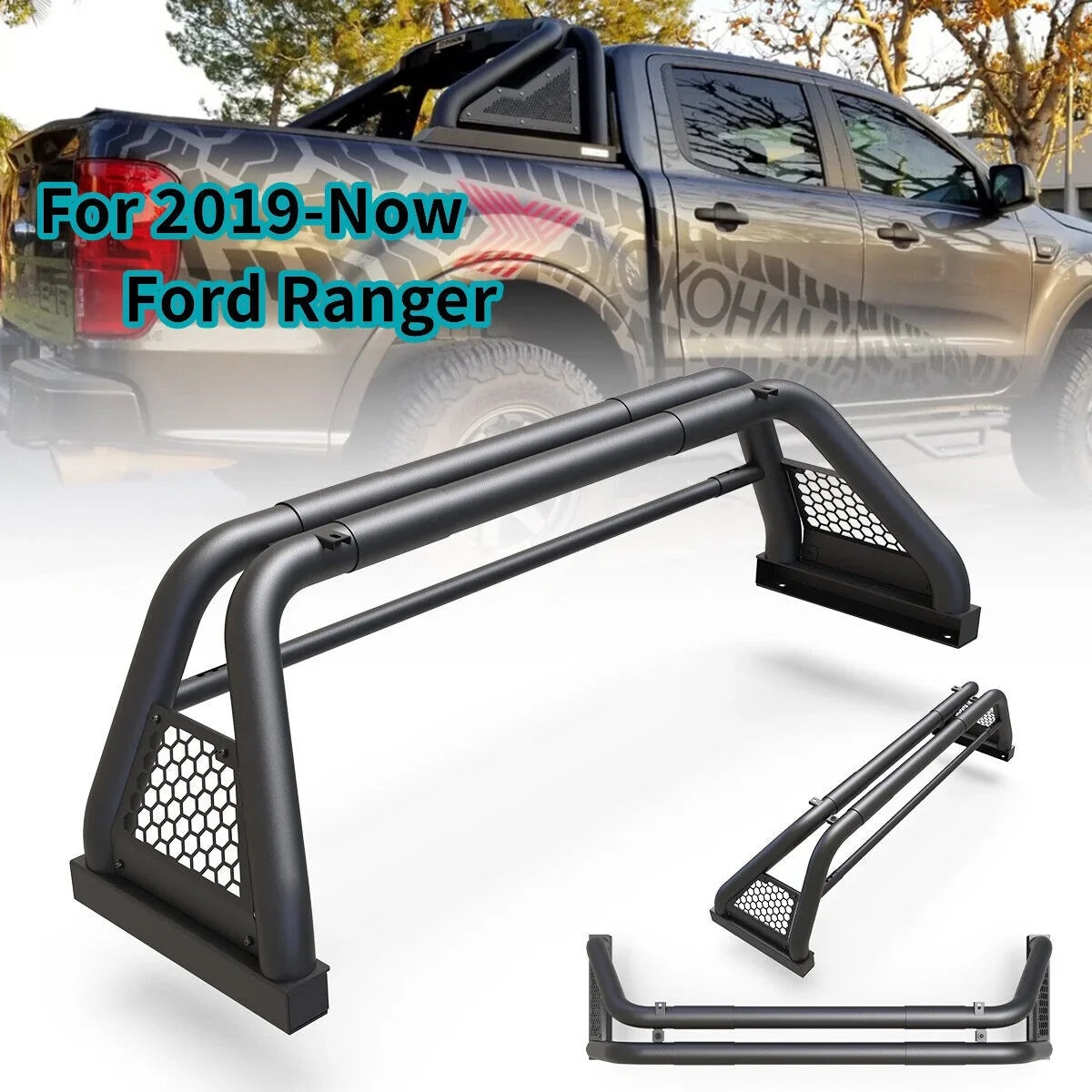 62.9-74.7" Ranger Bar 2019-2023 Rack Chase For Adjustable Sport Bed Truck Fit Roll Bar