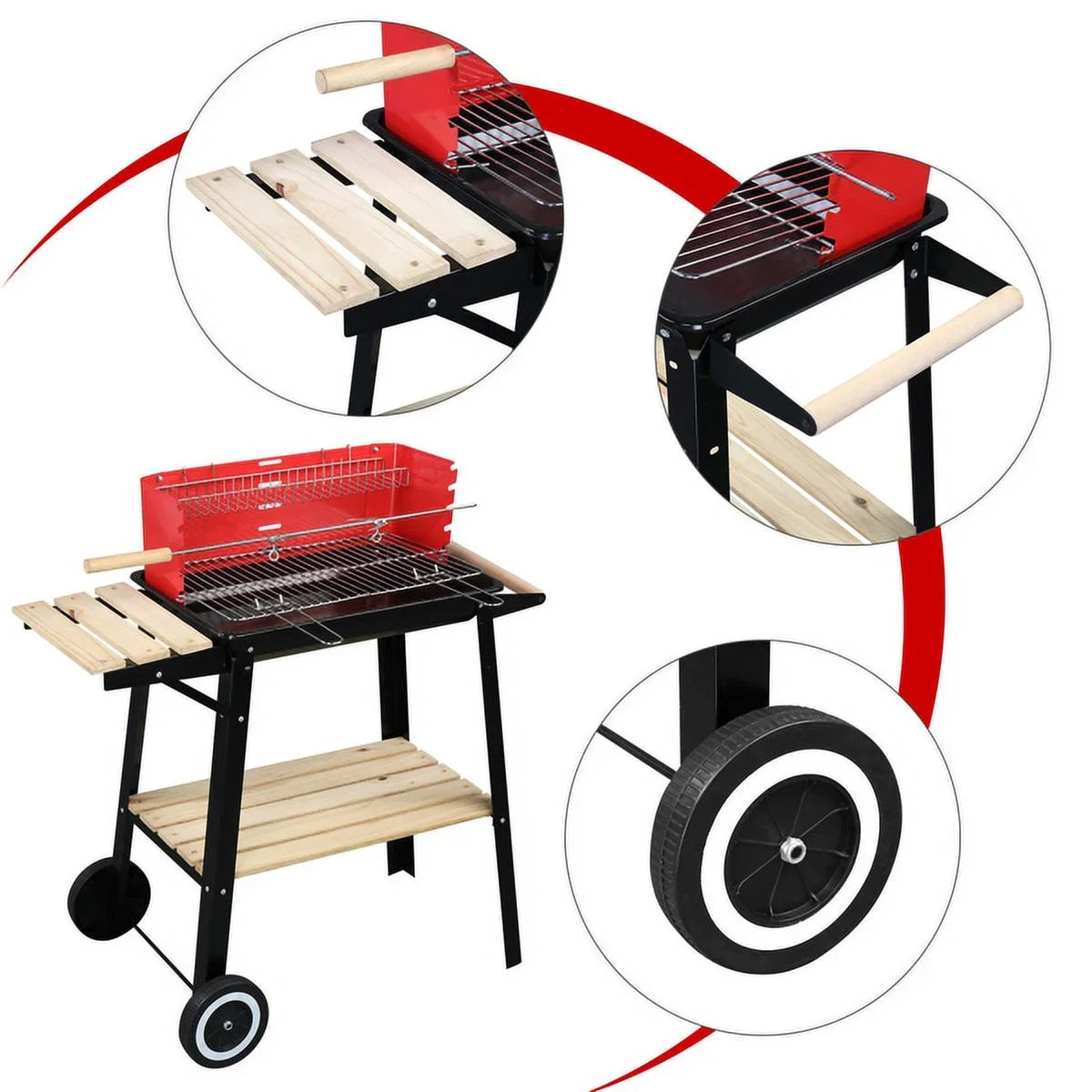 for Small with Inch 27 exterior for Backyard Grill Square Grill Camping Charcoal Portable Patio Duty BBQ Cooking Wheels Barbecue Coal Heavy