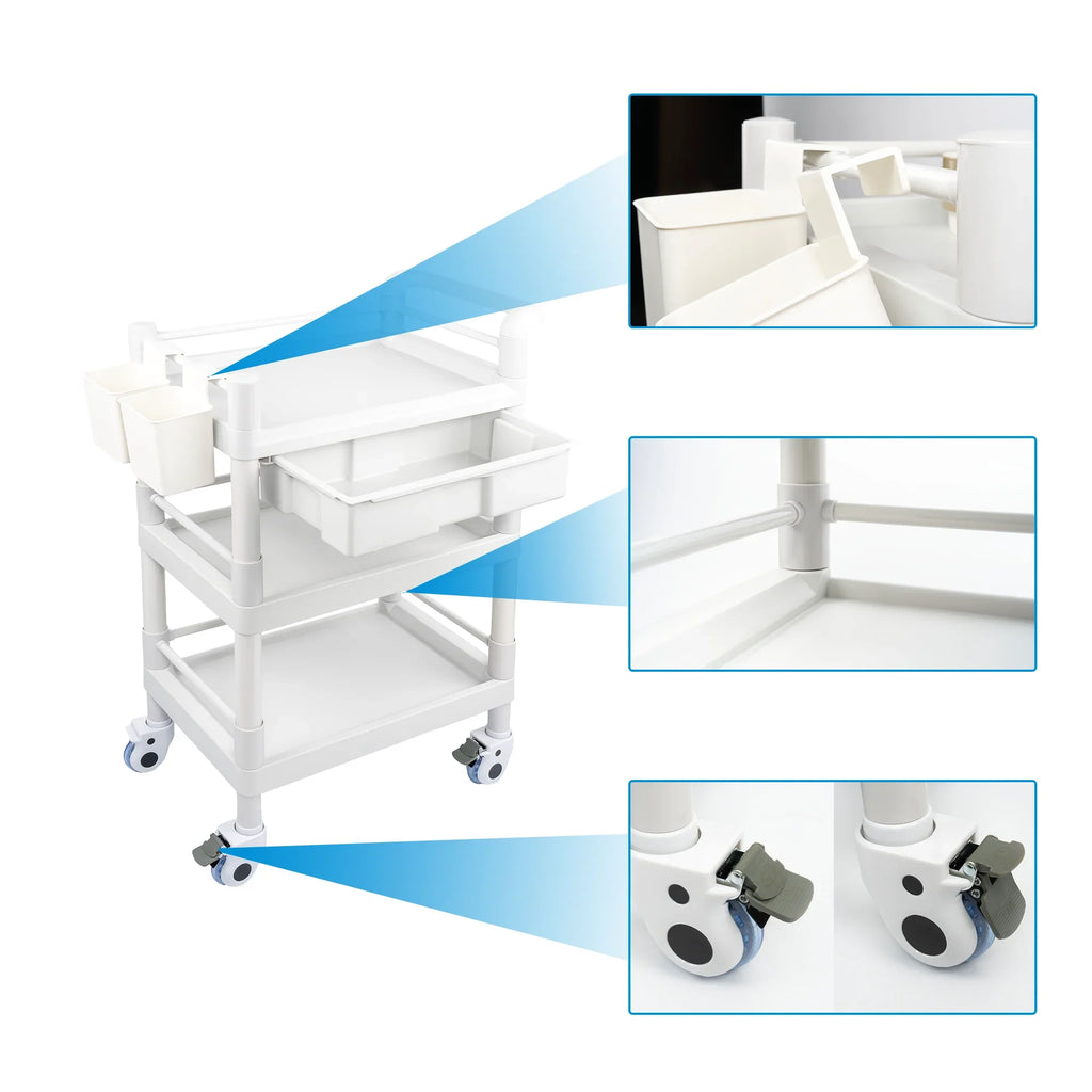 for Utility 3 Medical Wheels Clinic Cart Lbs Trolley Cart Spacious Tier Duty 360°Rotate Trolley Salon Heavy Rolling Drawers Hospital Buckets Beauty Medical with 500 Dirt Dental Mobile