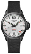 GMT Strap Silver Perpetual PVD Conquest Black Watch Black V.H.P. Longines Quartz Mens Date Calendar Rubber Dial L3.728.2.76.9