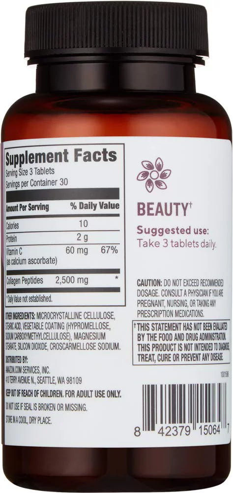 Collagen Revly 2500 Collagen 90 C, Tablets, Peptides Vitamin Serving, per 1 Peptides mg Month + Supply