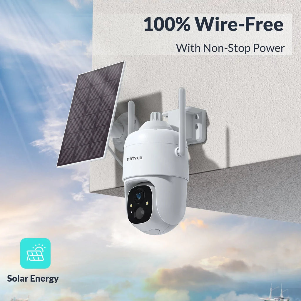 NETVUE Camera Wireless with Siren View Light/Spotlight Home 2.4G and Security 360° Motion Cameras PTZ. exterior System 3MP WiFi Security Detection Solar Strobe