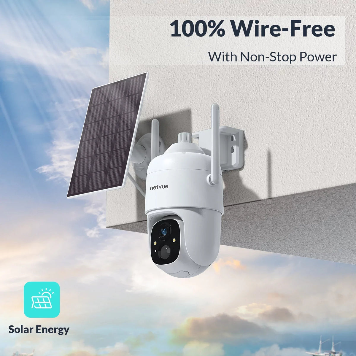 NETVUE Camera Wireless with Siren View Light/Spotlight Home 2.4G and Security 360° Motion Cameras PTZ. exterior System 3MP WiFi Security Detection Solar Strobe
