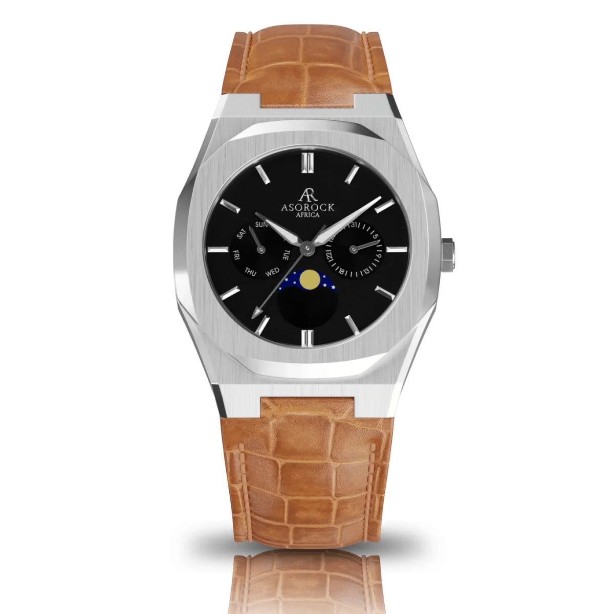 Asorock watch Transporter | Black mens Silver/Black owned watches watch leather brand Brown | | 40mm
