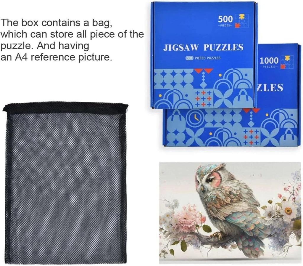 Composite Friends Art for fabric Wood Gift Kids Exercise for PCS Fun Family Challenging Zigsaw Owl Floral Paper Bag, Puzzle, Puzzle Storage 500 with Brain Parents Game Jigsaw Adults,