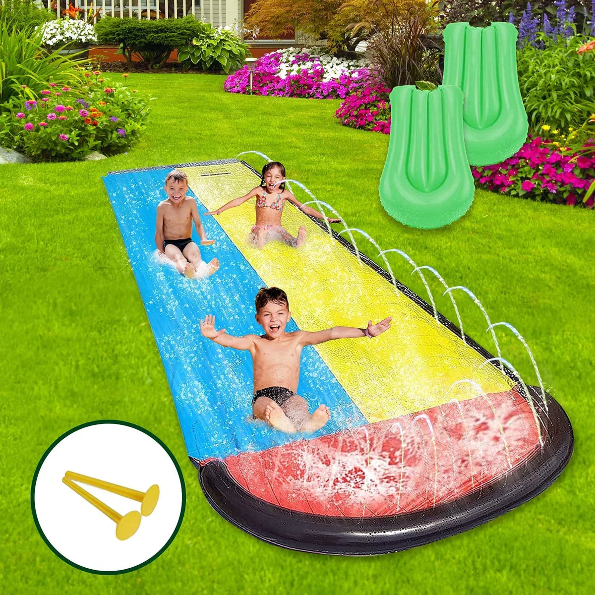 Slides for 15.5ft Lawn Fun for Harvio Garden Backyard Kids Toys, liquid Slip Inflatable Games