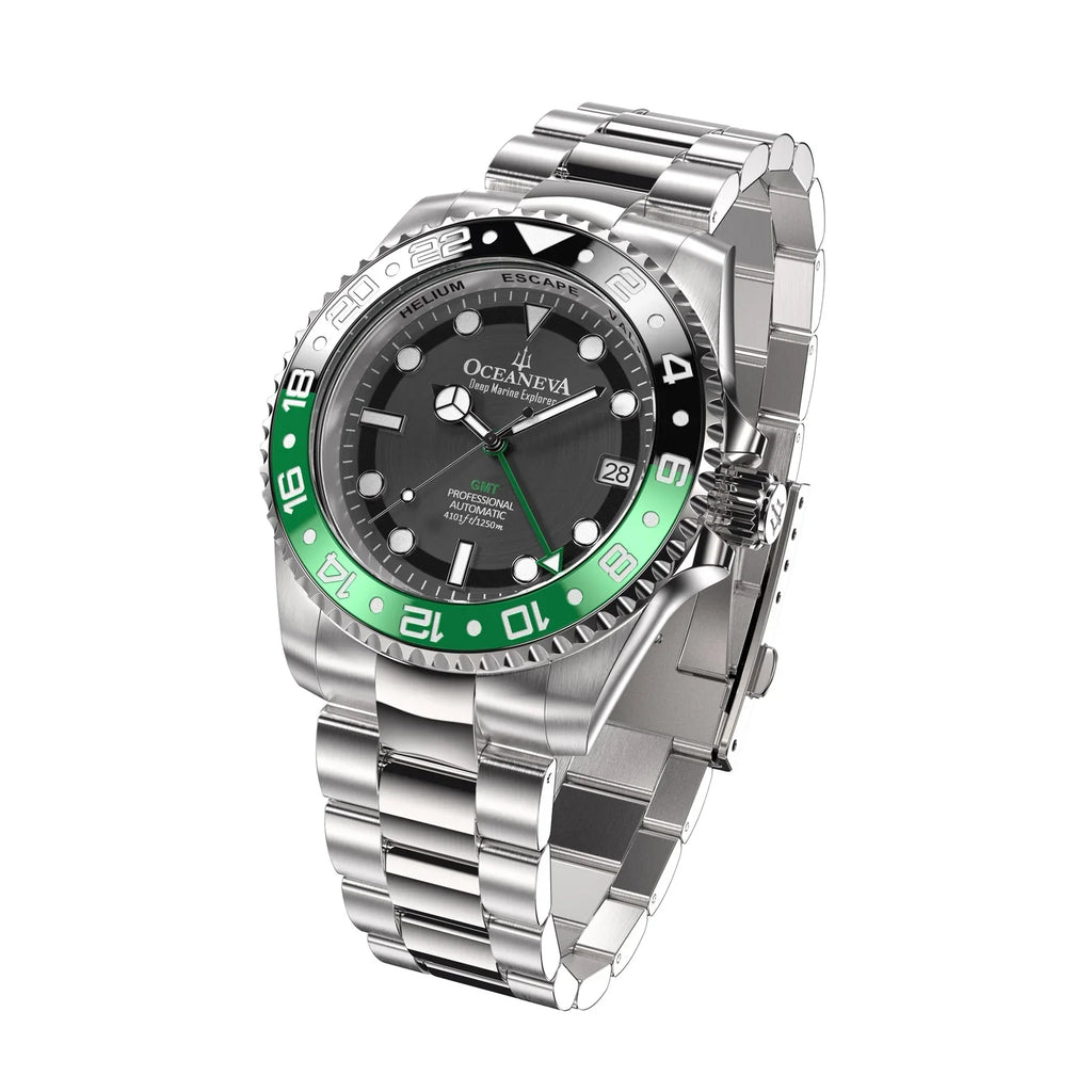 Japan Deep Bezel Triple Watches liquid Pro Resistance Movement Swimming Black 1250M Wrist Marine Oceaneva™ with Dive Green - Seal Screw Down - Case Men Watch Explorer Automatic - For Back Diver GMT