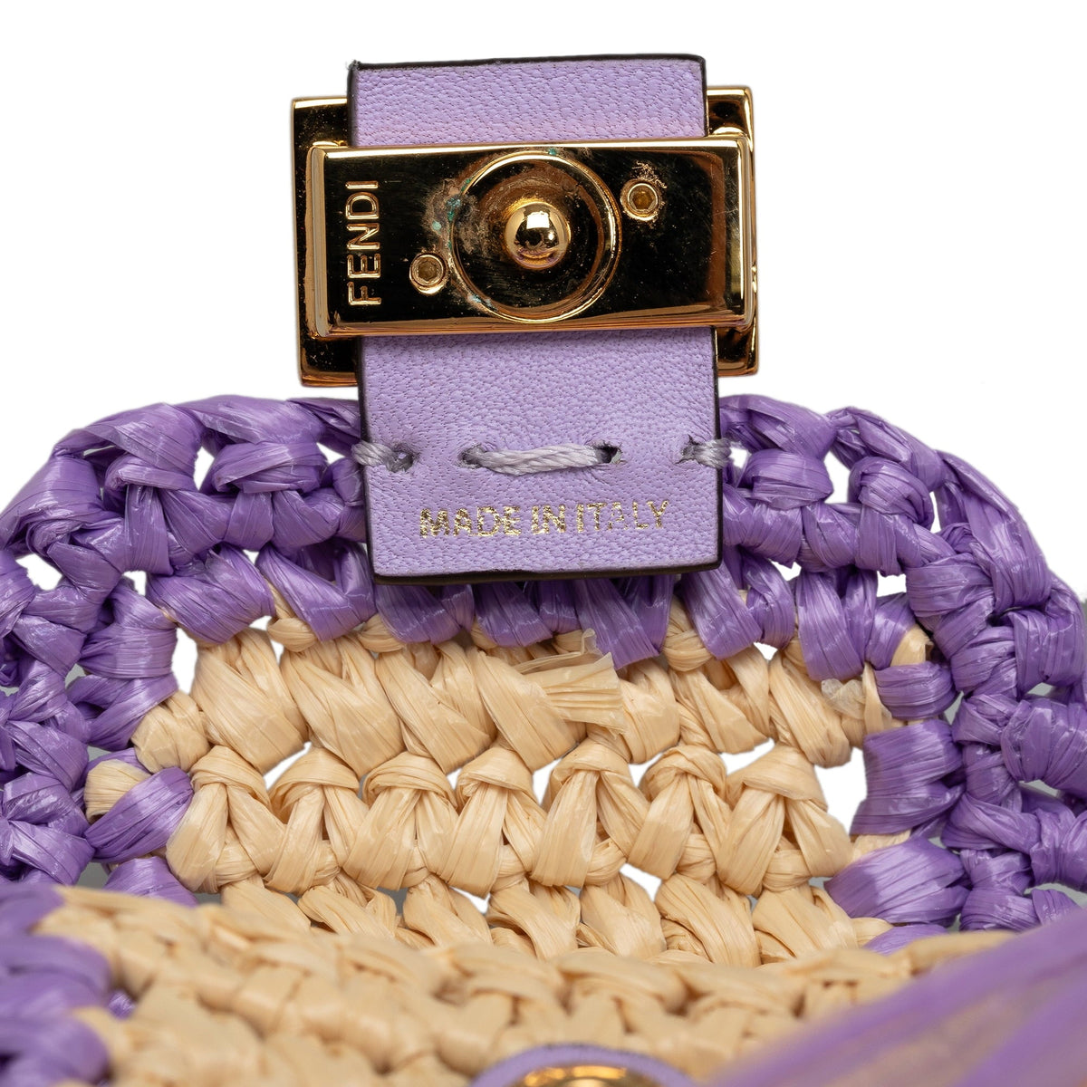 (Good) Natural Authenticated fabric Bag Purple Intreccio Fendi Raffia Baguette Pre-Owned Crossbody Pico Unisex
