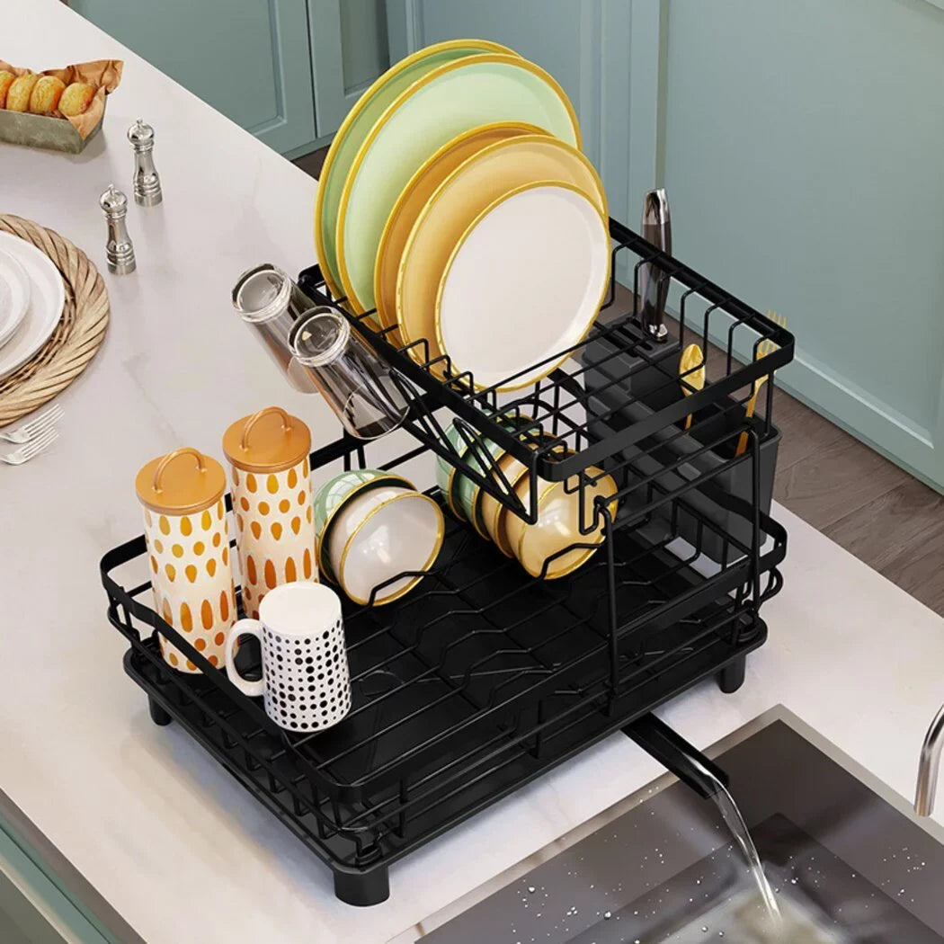 and Dish Counter, 2 Kitchen Steel Dish Detachable Drainer with Tier Kitchen Stainless Blac Dish Storage for and Organizers, with Dish Utensil Rack Dish Holder, Drying Rack Dishes Drainer Drainer, Rack