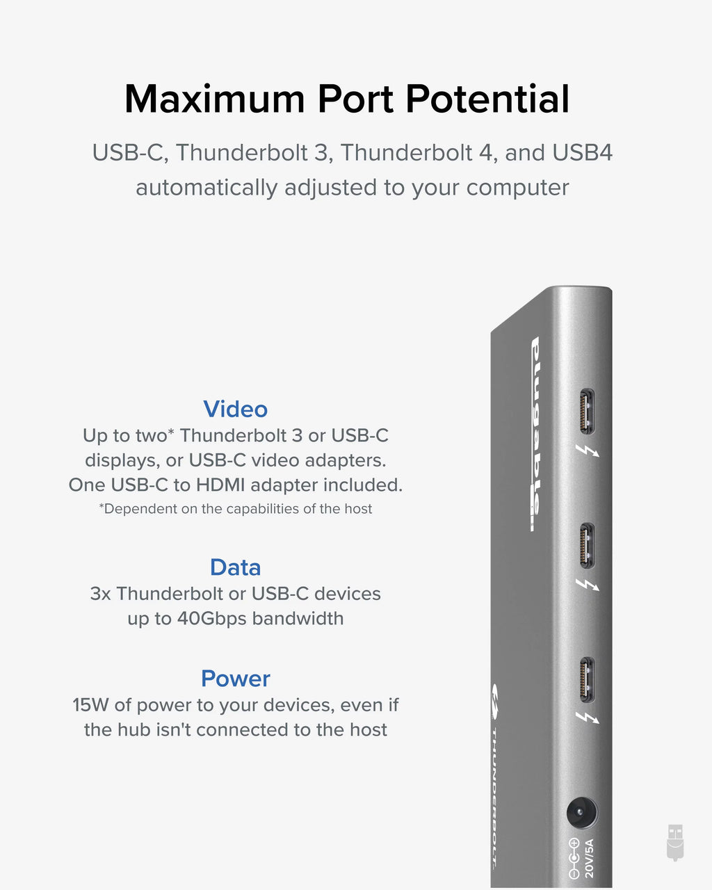 Adapter) with 4 5-in-1 Compatible with USB-C Macs Dual Charging, Thunderbolt 8K Hub Thunderbolt HDMI or Plugable USB4 60W 4 / Display, Thunderbolt (1x USB4 Single to 4K Windows and