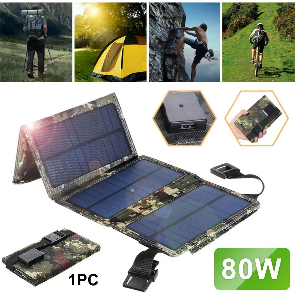 Solar Bank USB Hiking Panel exterior Power Camping JLLOM Charger Folding 80W Phone