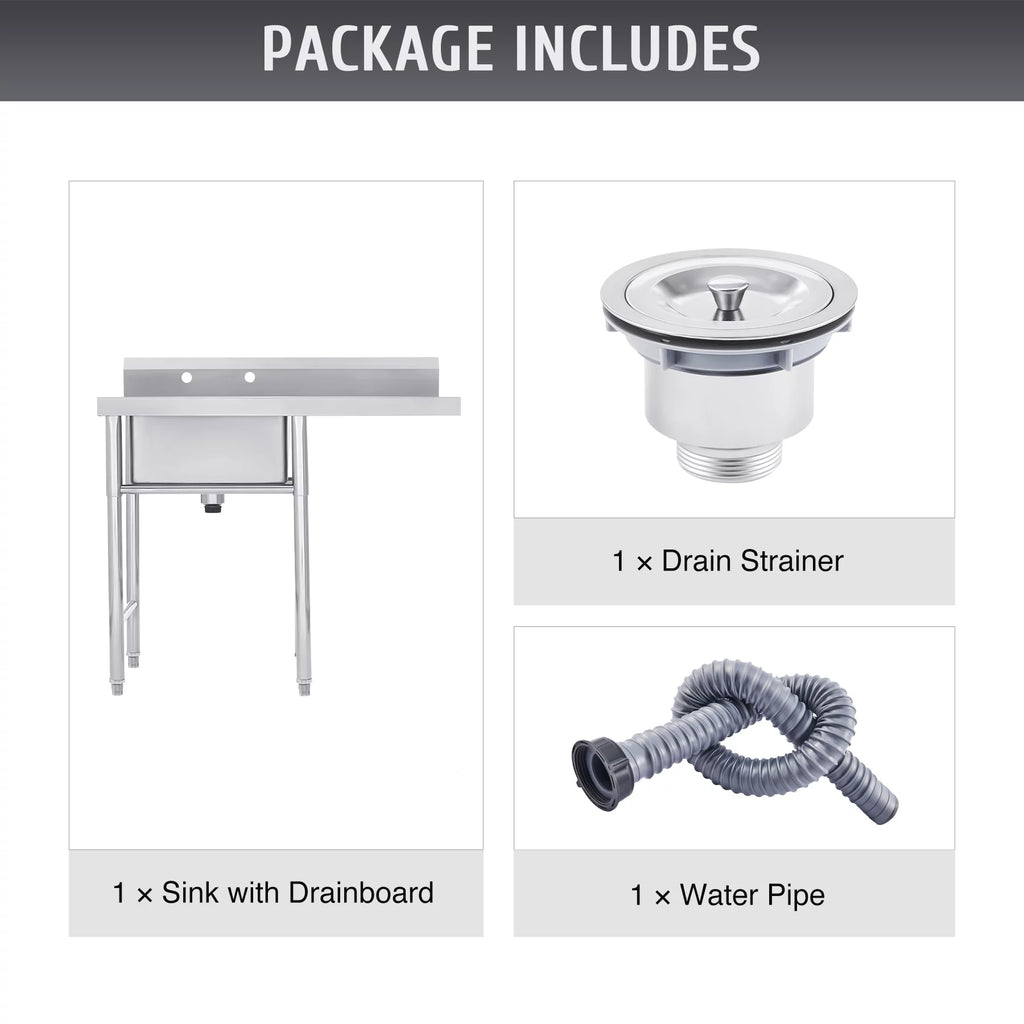 Steel w Backsplash Utility Drainboard Stainless Strainer for Kitchen Commercial Sink Wilprep Bar
