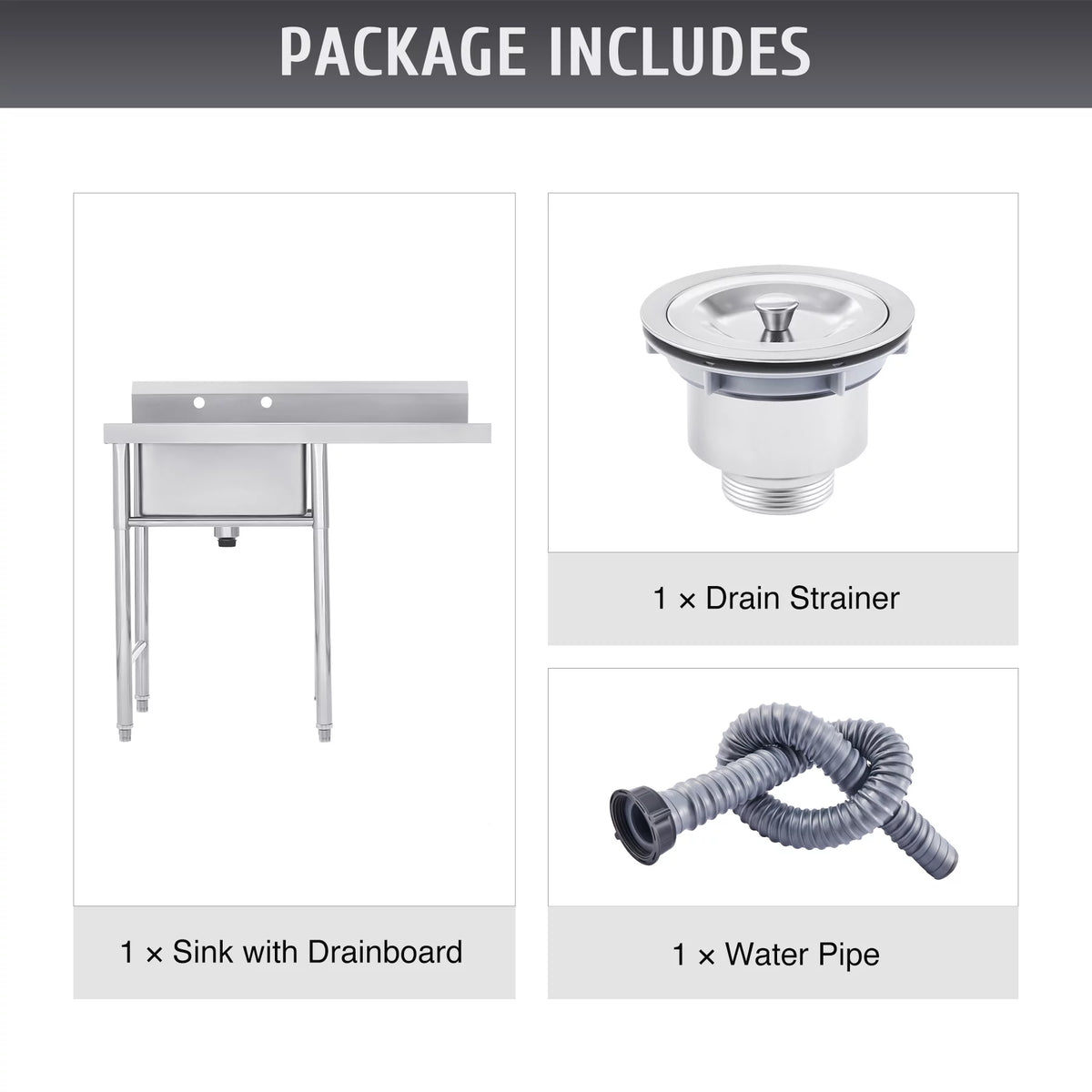 Steel w Backsplash Utility Drainboard Stainless Strainer for Kitchen Commercial Sink Wilprep Bar